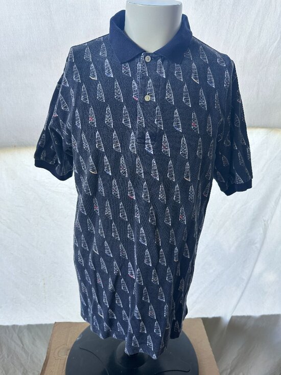 Nautica Other - Vintage Nautica Sailboat Pattern Men's Dark Blue Polo Shirt Medium Cotton